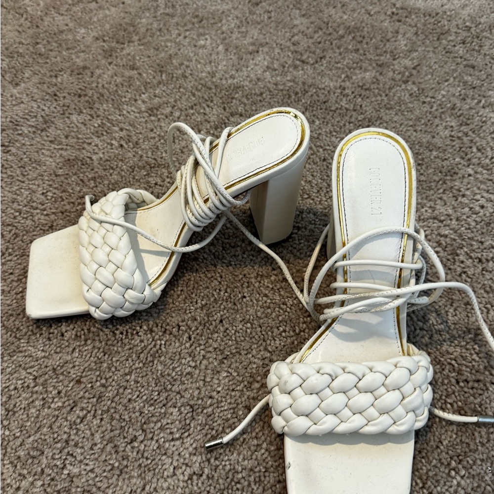 Forever 21 Ivory Braided Strap Heels